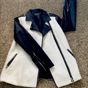 Black and white moto jacket